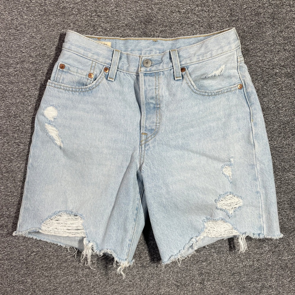Levi's Premium 501 Shorts High Rise Distressed Denim Light Wash W25 A1962-0006